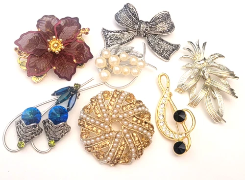 Vintage Costume Jewelry Pin Brooch Lot Rhinestone Marcasite Fsux Pearl