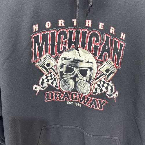 Vintage NORTHERN MICHIGAN DRAGWAY HOODIE 3XL NMDRAGWAY Gas Mask Checkered Flags
