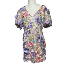 Rosie Posie Size L 3D Floral Mesh Mini Dress Fairycore Coquette Dreamy
