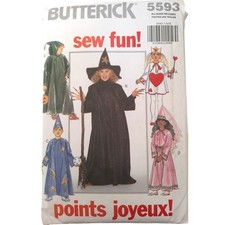 Butterick 5593 Vintage 1991 Kids Costume Pattern Witch Wizard Queen Reaper S-XL