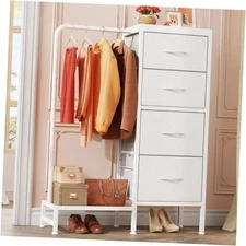 Dresser with Hanging Rack, 4 Drawers Small 12"D x 30"W x 44"H (4 Drawers) White
