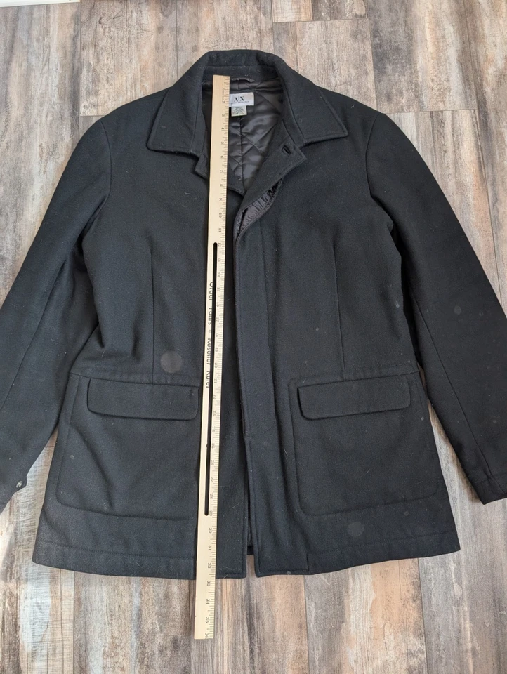 Armani Exchange Peacoat Men's Size Large Black Wool Cashmere Blend Jacket Pea - Image 3 of 4