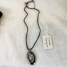 Claude D'Asque Designer Necklace Black Cord Oval Iridescent Mother of Pearl
