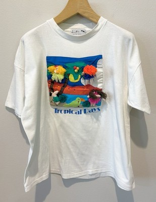 Vintage 80s TShirt OS 3D Dolls Art to Wear Single Stitch Beach Vacation Tropical