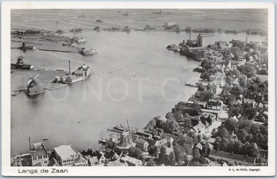 Zaandam RPPC Vintage Postkarte Langs de Zaan Windmühlen Nordholland Niederlande