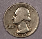 1940-D "Washington" SILVER Quarter-Dollar Coin, Very Good Condition