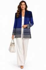 MISOOK Blue Colorblock Stripe Textured Tweed Knit Blazer Cardigan Jacket XL 18