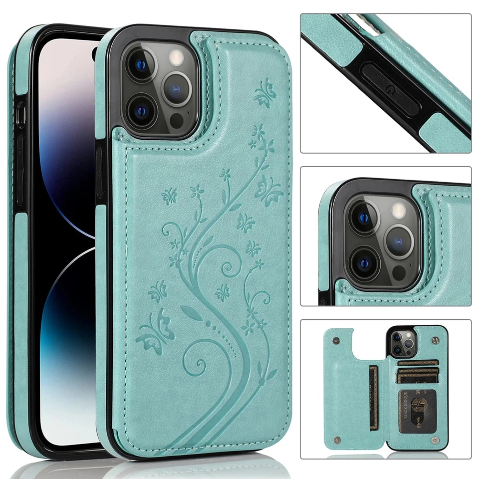 For iPhone 11 12 13 14 15 16 Pro Max Magnetic Wallet Leather Case Stand Cover - Image 2 of 2