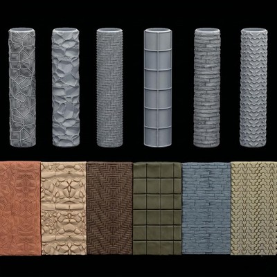 Premium 6-Piece Textured Clay Roller Set - Multi-Pattern Ground & Road Hand R...