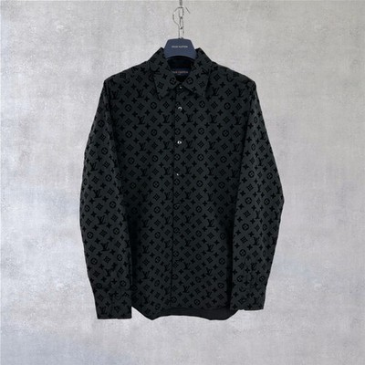 Louis Vuitton LV Monogram Flocked Nylon Button Up Long Sleeve Shirt Gray Size L