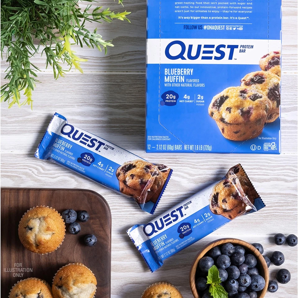 Barritas proteicas Quest Nutrition Blueberry Muffin, 20 g de proteína, 2 g de azúcar, 5 g neto... Foto 4 de 4