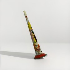 Vintage Tin Litho Noise Maker Horn Fun Metal Toy Circus Clown NYE Party Decor