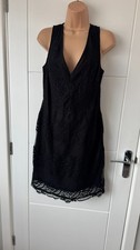 Next Black Lace Crochet Overlay V Neck Sleeveless Party Dress M UK 14 B16