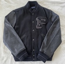 Polo Ralph Lauren Black Wool Leather Iconic Letterman Varsity Jacket S New 898