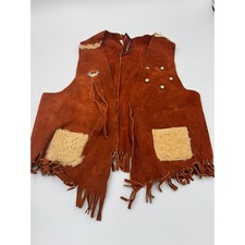 Red River Neiman Marcus Vintage Suede Fringe Vest Boys Medium Rust Brown USA M