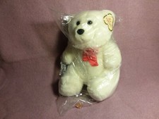 10" sitting Aurora SNUGGY WHITE BEAR RED BOW w/ tag plush stuffed
