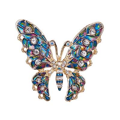 Broche Papillon Bleu Ciel - Strass Et émaillée - Acier - Neuve Avec étiquettes