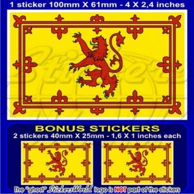 Scotland Scottish UK Royal LION RAMPANT Flag 100mm Stickers x1+2 BONUS