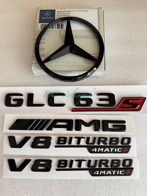 Glanz Schwarz Heck Kofferraum Stern Emblem & Embleme für Mercedes GLC63s AMG C253 Coupe