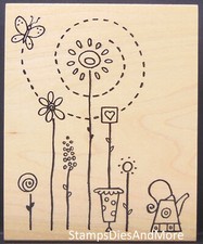 Great Impressions BUTTERFLY FLOWERS Scrapbook Background Wood Mount Rubber Stamp