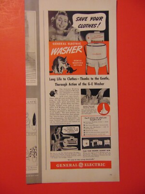 #ad 1940 General Electric Washer Long Life To Clothes photo art print ad $12.00