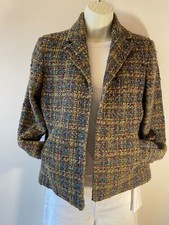 JONES NEW YORK women's olive turquoise pink wool blend tweed blazer 6 petite