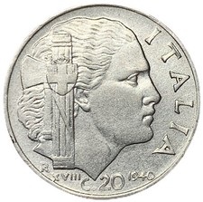 20 CENTESIMI 1940 XVIII - MAGNETICA - VITTORIO EMANUELE III - ITALIA - BB -