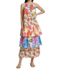 NWT Farm Rio white mixed prints tiered maxi dress Sz XS