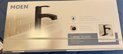 Moen 84484 BL Laken 1 Handle One Hole Bathroom Faucet w/ Drain