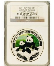 2011 Giant Panda Wildlife In Need Tuvalu Silver Colorized NGC PF69 Ultra Cameo