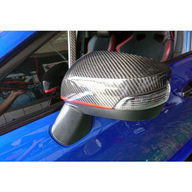 Carbon + Under Red Line Side Mirror Trim Cover For Subaru WRX STI 4th