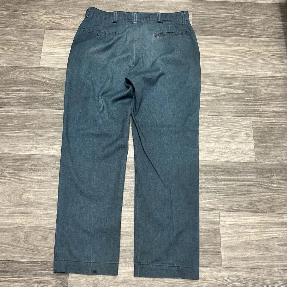 Calça social de trabalho vintage anos 70 masculina 35x30 azul EUA desgastada desbotada pintor - Imagem 2 de 4