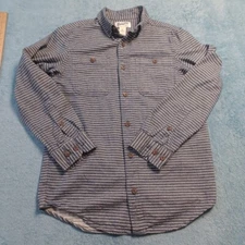 Duluth Trading Co Shirt Mens M Trim Fit Blue Stiped Pockets Cotton Button DownVG