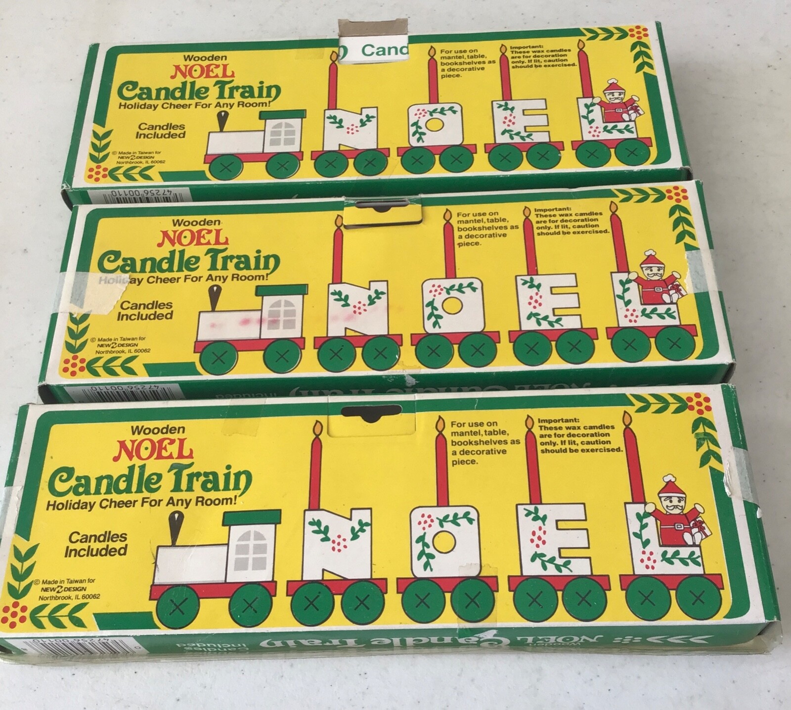 Set of 3 - Noel Wooden Candle Train Vintage Original Pkg Christmas Decor