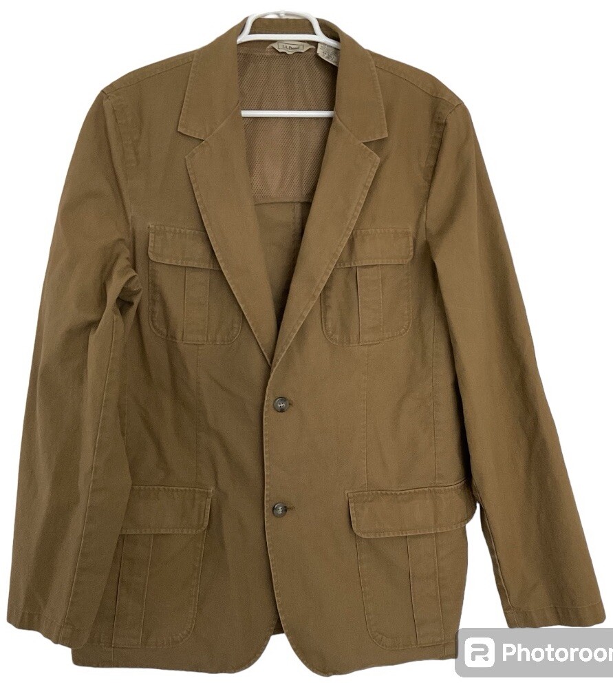 LL Bean Mens 46 Tall Travel Safari Bush Field Cotton Khaki