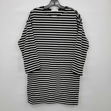 Everlane Women Black White Stripe Long Sleeve Oversize Breton Cotton Dress Small