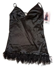 NWT Roma Confidential Black Dress Tank Feather Trim Sleeveless Spaghetti 90s