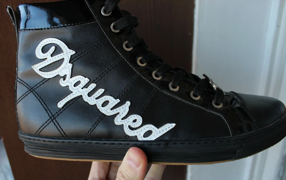 Men's Dsquared2 High Top Leather Sneakers Trainers Black (size 42*)