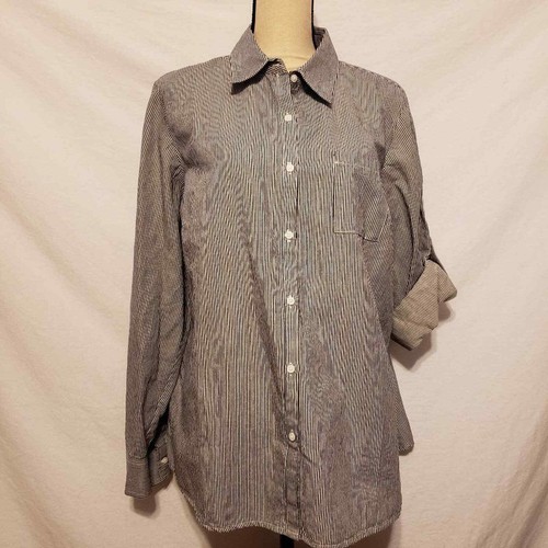 NWT Jones New York Signature Women's Easy Care Stripe Shirt White Blue XL - Picture 4 of 4