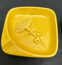 Haeger Square Embossed Floral Ashtray Yellow Made In The USA