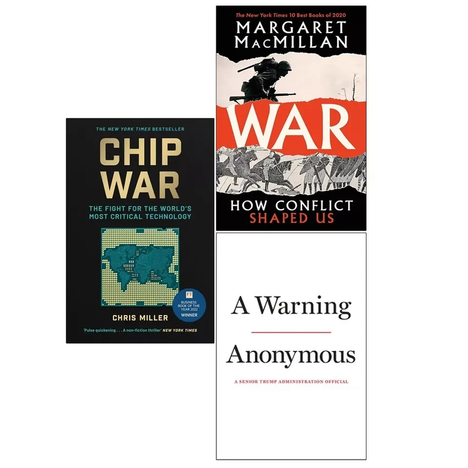 Set of 3 Books Chip War Chris Miller, War Margaret MacMillan, Warning Anonymous