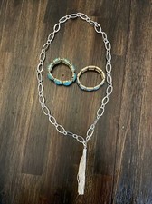 3 Piece Costume Jewelry Set - 2 Bracelets Chain Link Necklace