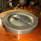 18th Century Pewter Water-Warming  Plate w/Vintage Pewter Spoon — photo 2