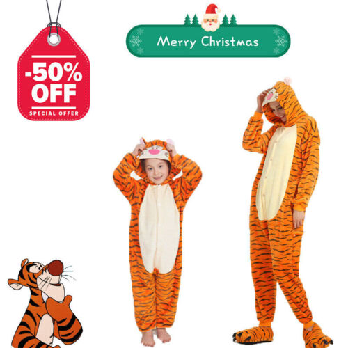 Boys Girls Animal Pyjamas Tigger Costume Pyjamas Kids Gifts - Picture 1 of 20