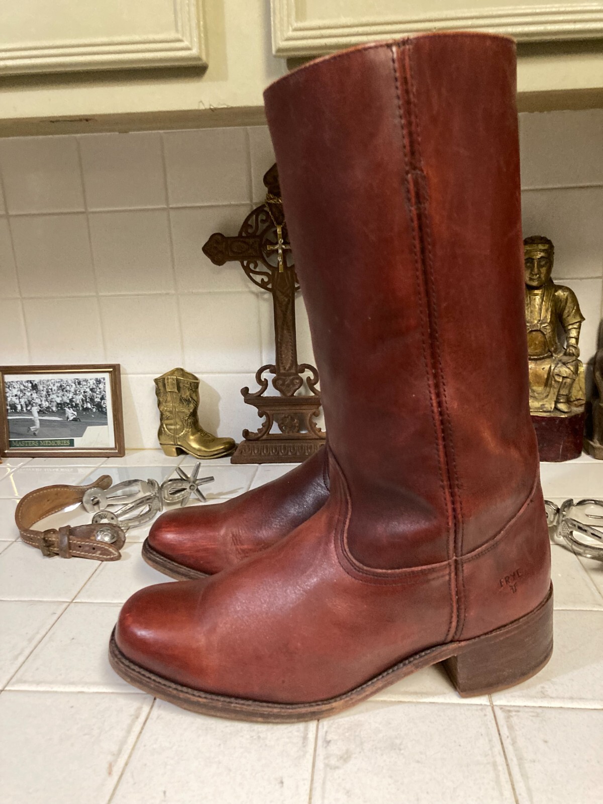 Frye Campus Boots Brown Leather Square Toe Knee High 12 D Vintage Made in USA image 6
