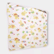 Vtg Baby Receiving Blanket Bunnies Cotton Flannel Bunny Rattle Train Blocks Duck