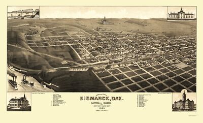 Historic Panoramic View - Bismarck North Dakota - Stoner 1883 - 23 x 38.04