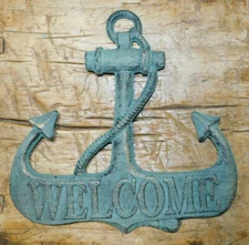 HUGE Cast Iron ANCHOR WELCOME Plaque Sign Nautical Wall Pool Home Decor Pirate