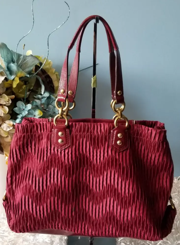 Coach Garnet Red Gathered Leather Zip Top Tote/Shoulder Bag | eBay
