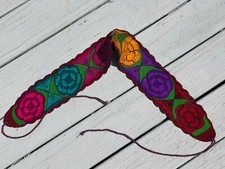Faja Mexican Belt Embroidered Red Rose Flowers Rainbow Chiapas One Size 1844